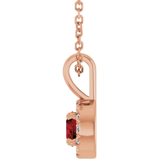 14K Rose 4 mm Natural Mozambique Garnet & .05 CTW Natural Diamond 16-18" Necklace