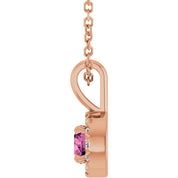 14K Rose 4 mm Natural Pink Tourmaline & .05 CTW Natural Diamond 16-18" Necklace