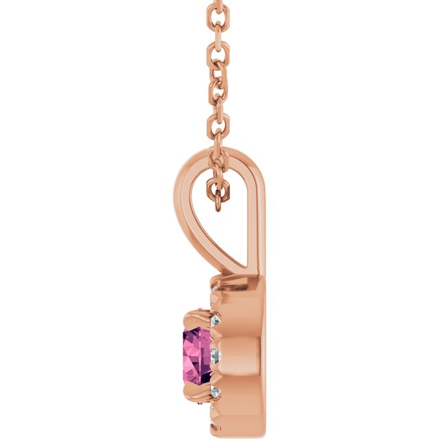 14K Rose 4 mm Natural Pink Tourmaline & .05 CTW Natural Diamond 16-18" Necklace