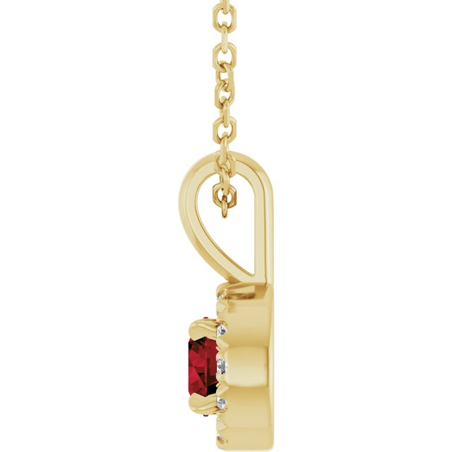 14K Yellow 4 mm Natural Mozambique Garnet & .05 CTW Natural Diamond 16-18" Necklace