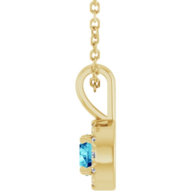 14K Yellow 4 mm Natural Blue Zircon & .05 CTW Natural Diamond 16-18" Necklace