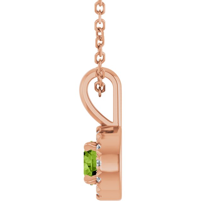 14K Rose 4 mm Natural Peridot & .05 CTW Natural Diamond 16-18" Necklace