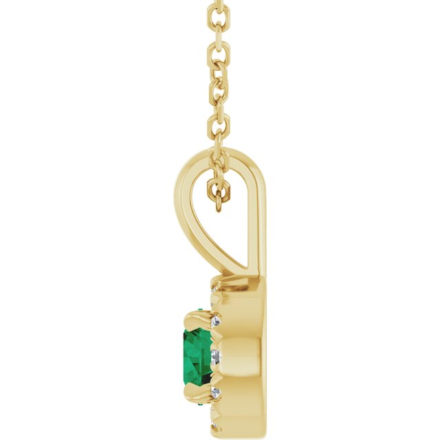 14K Yellow 4 mm Natural Emerald & .05 CTW Natural Diamond 16-18" Necklace