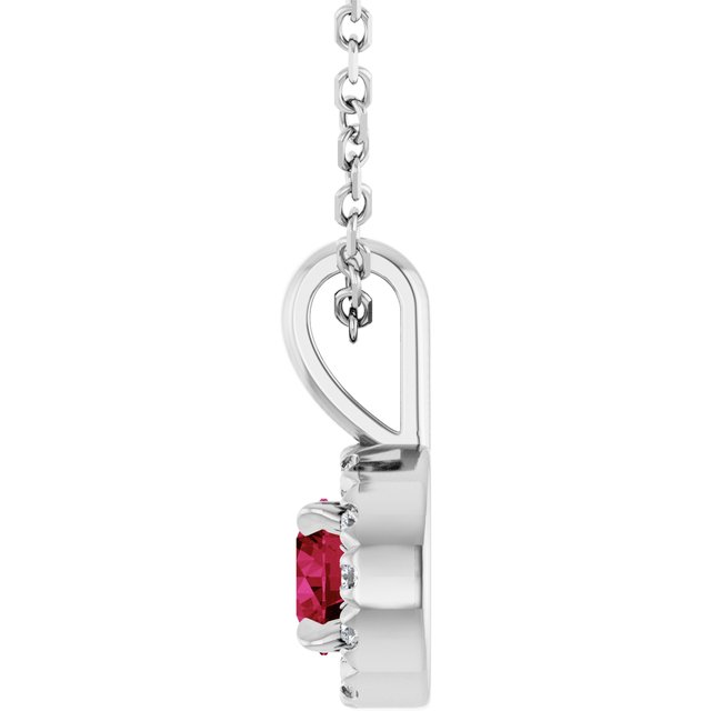 Sterling Silver 4 mm Lab-Grown Ruby & .05 CTW Natural Diamond 16-18" Necklace