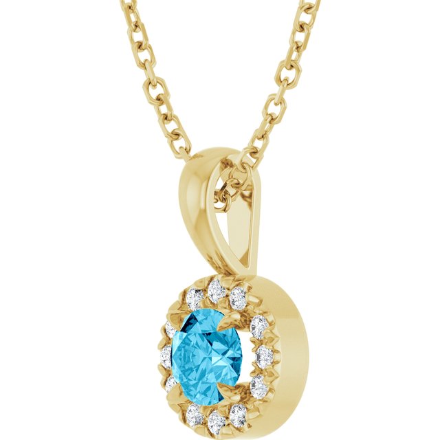 14K Yellow 4 mm Natural Aquamarine & .05 CTW Natural Diamond 16-18" Necklace