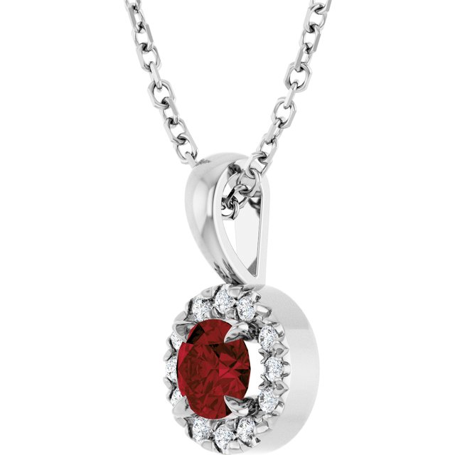 Sterling Silver 4 mm Natural Mozambique Garnet & .05 CTW Natural Diamond 16-18" Necklace