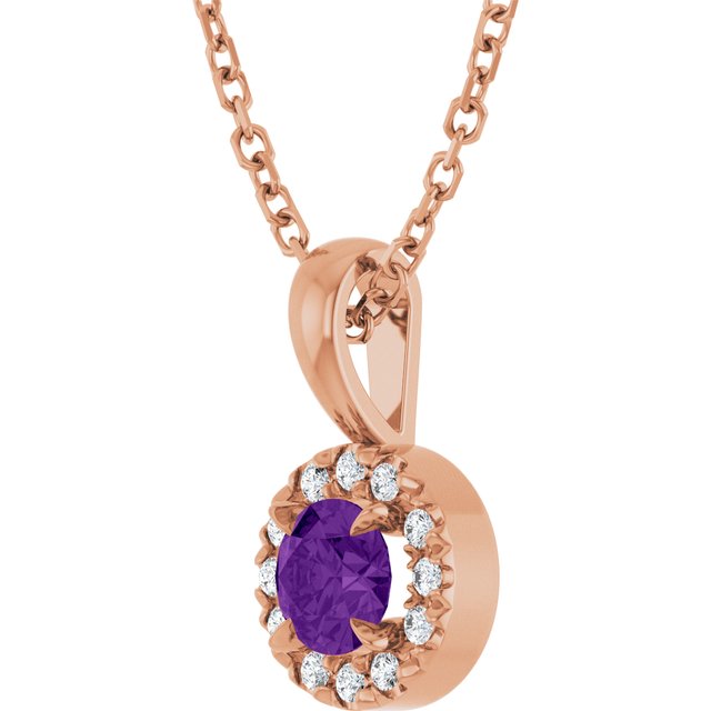 14K Rose 4 mm Natural Amethyst & .05 CTW Natural Diamond 16-18" Necklace