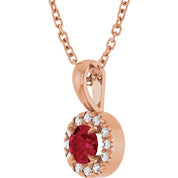 14K Rose 4 mm Lab-Grown Ruby & .05 CTW Natural Diamond 16-18" Necklace
