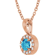 14K Rose 4 mm Natural Blue Zircon & .05 CTW Natural Diamond 16-18" Necklace