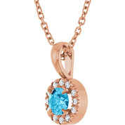 14K Rose 4 mm Natural Aquamarine & .05 CTW Natural Diamond 16-18" Necklace