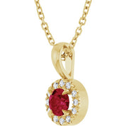 14K Yellow 4 mm Natural Ruby & .05 CTW Natural Diamond 16-18" Necklace