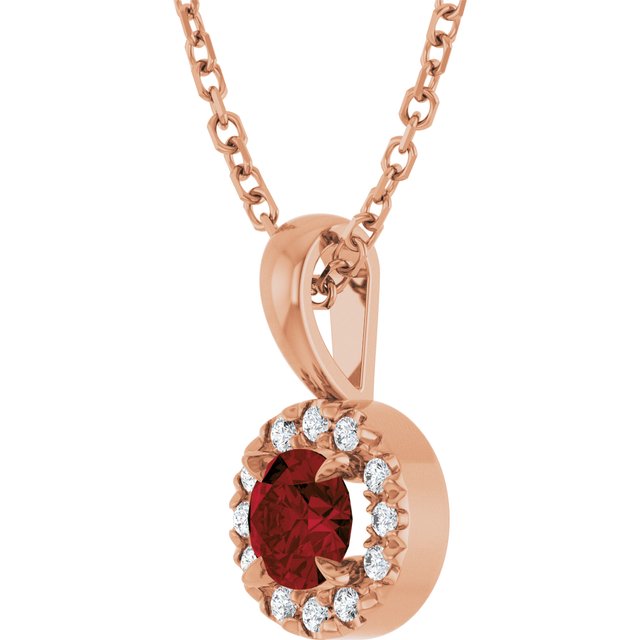 14K Rose 4 mm Natural Mozambique Garnet & .05 CTW Natural Diamond 16-18" Necklace