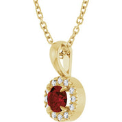 14K Yellow 4 mm Natural Mozambique Garnet & .05 CTW Natural Diamond 16-18" Necklace