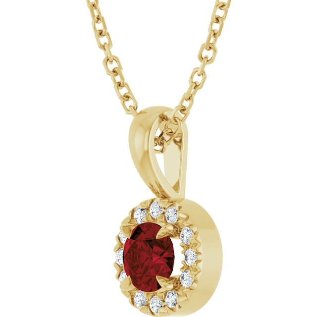 14K Yellow 4 mm Natural Mozambique Garnet & .05 CTW Natural Diamond 16-18" Necklace