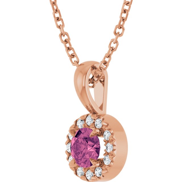 14K Rose 4 mm Natural Pink Tourmaline & .05 CTW Natural Diamond 16-18" Necklace