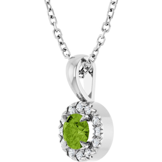Sterling Silver 4 mm Natural Peridot & .05 CTW Natural Diamond 16-18" Necklace
