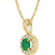 14K Yellow 4 mm Natural Emerald & .05 CTW Natural Diamond 16-18" Necklace