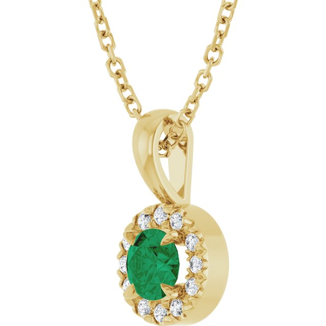 14K Yellow 4 mm Natural Emerald & .05 CTW Natural Diamond 16-18" Necklace