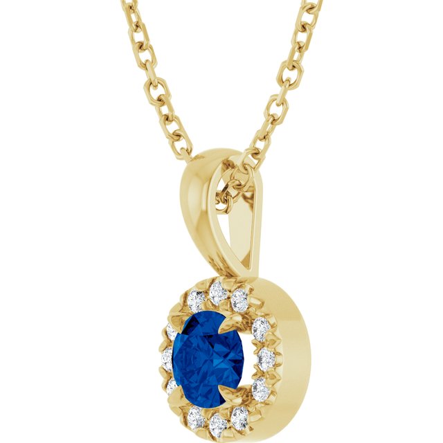 14K Yellow 4 mm Lab-Grown Blue Sapphire & .05 CTW Natural Diamond 16-18" Necklace