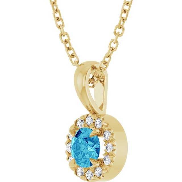 14K Yellow 4 mm Natural Blue Zircon & .05 CTW Natural Diamond 16-18" Necklace