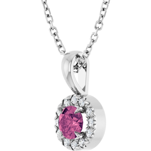 Sterling Silver 4 mm Natural Pink Tourmaline & .05 CTW Natural Diamond 16-18" Necklace