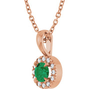 14K Rose 4 mm Lab-Grown Emerald & .05 CTW Natural Diamond 16-18" Necklace