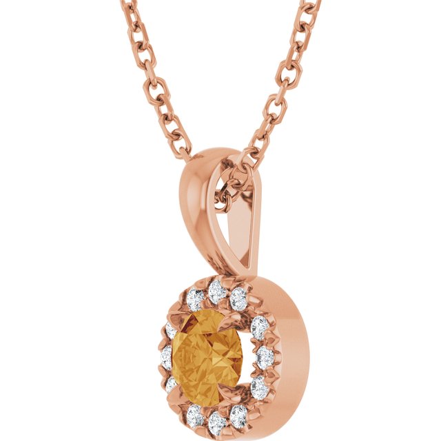 14K Rose 4 mm Natural Citrine & .05 CTW Natural Diamond 16-18" Necklace