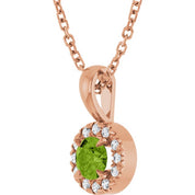 14K Rose 4 mm Natural Peridot & .05 CTW Natural Diamond 16-18" Necklace