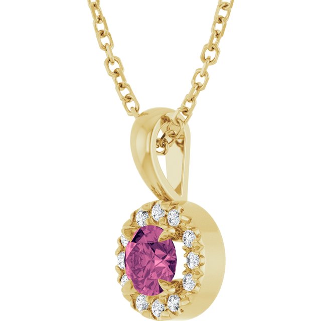 14K Yellow 4 mm Natural Pink Tourmaline & .05 CTW Natural Diamond 16-18" Necklace