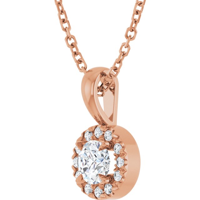 14K Rose 4 mm Natural White Sapphire & .05 CTW Natural Diamond 16-18" Necklace
