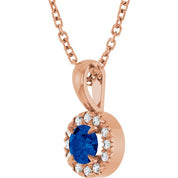 14K Rose 4 mm Lab-Grown Blue Sapphire & .05 CTW Natural Diamond 16-18" Necklace