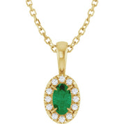 14K Yellow 5x3 mm Lab-Grown Emerald & .05 CTW Natural Diamond 16-18" Necklace