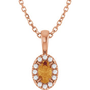 14K Rose 5x3 mm Natural Citrine & .05 CTW Natural Diamond 16-18" Necklace