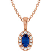 14K Rose 5x3 mm Lab-Grown Blue Sapphire & .05 CTW Natural Diamond 16-18" Necklace