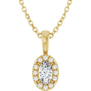14K Yellow 5x3 mm Natural White Sapphire & .05 CTW Natural Diamond 16-18" Necklace
