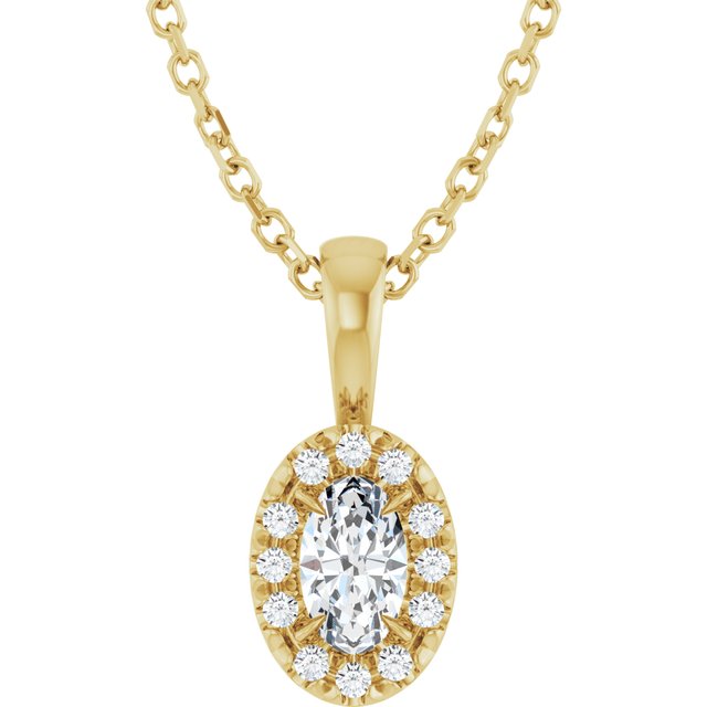 14K Yellow 5x3 mm Natural White Sapphire & .05 CTW Natural Diamond 16-18" Necklace