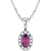 Sterling Silver 5x3 mm Natural Pink Tourmaline & .05 CTW Natural Diamond 16-18" Necklace