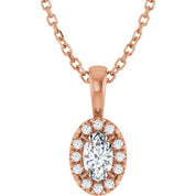 14K Rose 5x3 mm Natural White Sapphire & .05 CTW Natural Diamond 16-18" Necklace