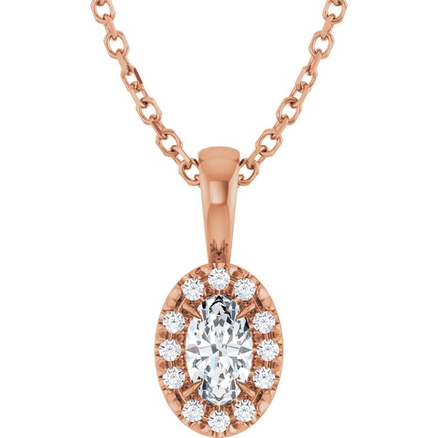14K Rose 5x3 mm Natural White Sapphire & .05 CTW Natural Diamond 16-18" Necklace