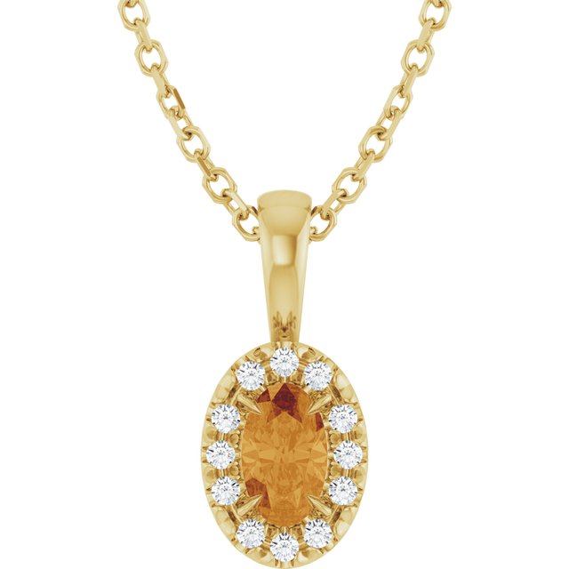 14K Yellow 5x3 mm Natural Citrine & .05 CTW Natural Diamond 16-18" Necklace