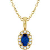 14K Yellow 5x3 mm Lab-Grown Blue Sapphire & .05 CTW Natural Diamond 16-18" Necklace
