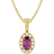 14K Yellow 5x3 mm Natural Pink Tourmaline & .05 CTW Natural Diamond 16-18" Necklace