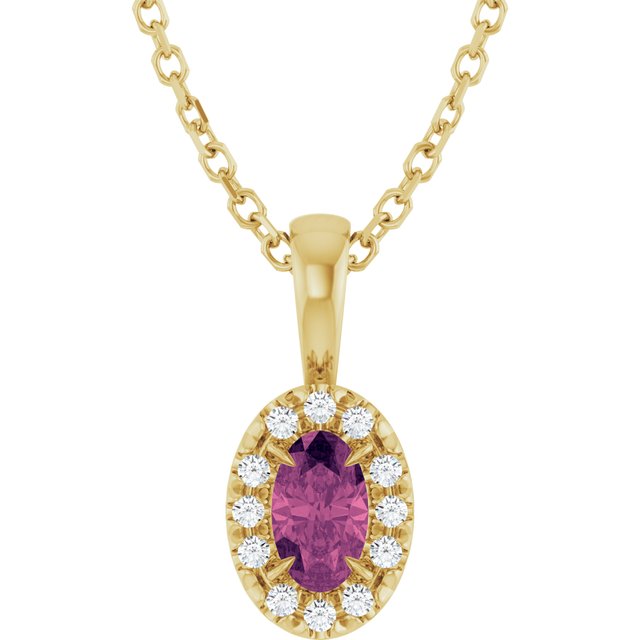 14K Yellow 5x3 mm Natural Pink Tourmaline & .05 CTW Natural Diamond 16-18" Necklace