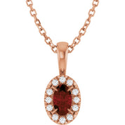14K Rose 5x3 mm Natural Mozambique Garnet & .05 CTW Natural Diamond 16-18" Necklace