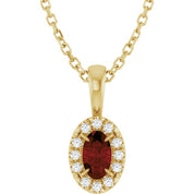 14K Yellow 5x3 mm Natural Mozambique Garnet & .05 CTW Natural Diamond 16-18" Necklace