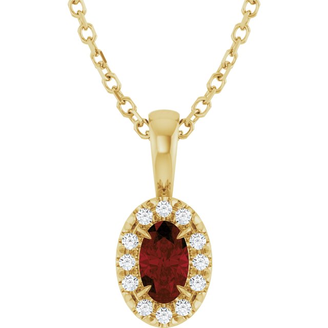 14K Yellow 5x3 mm Natural Mozambique Garnet & .05 CTW Natural Diamond 16-18" Necklace