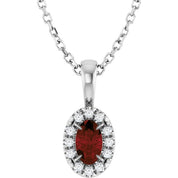 Sterling Silver 5x3 mm Natural Mozambique Garnet & .05 CTW Natural Diamond 16-18" Necklace