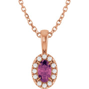 14K Rose 5x3 mm Natural Pink Tourmaline & .05 CTW Natural Diamond 16-18" Necklace