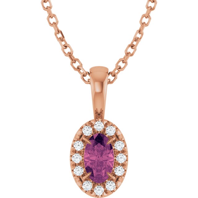 14K Rose 5x3 mm Natural Pink Tourmaline & .05 CTW Natural Diamond 16-18" Necklace