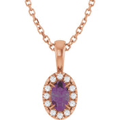 14K Lab-Grown Alexandrite & Natural Diamond Necklace 16-18" Length